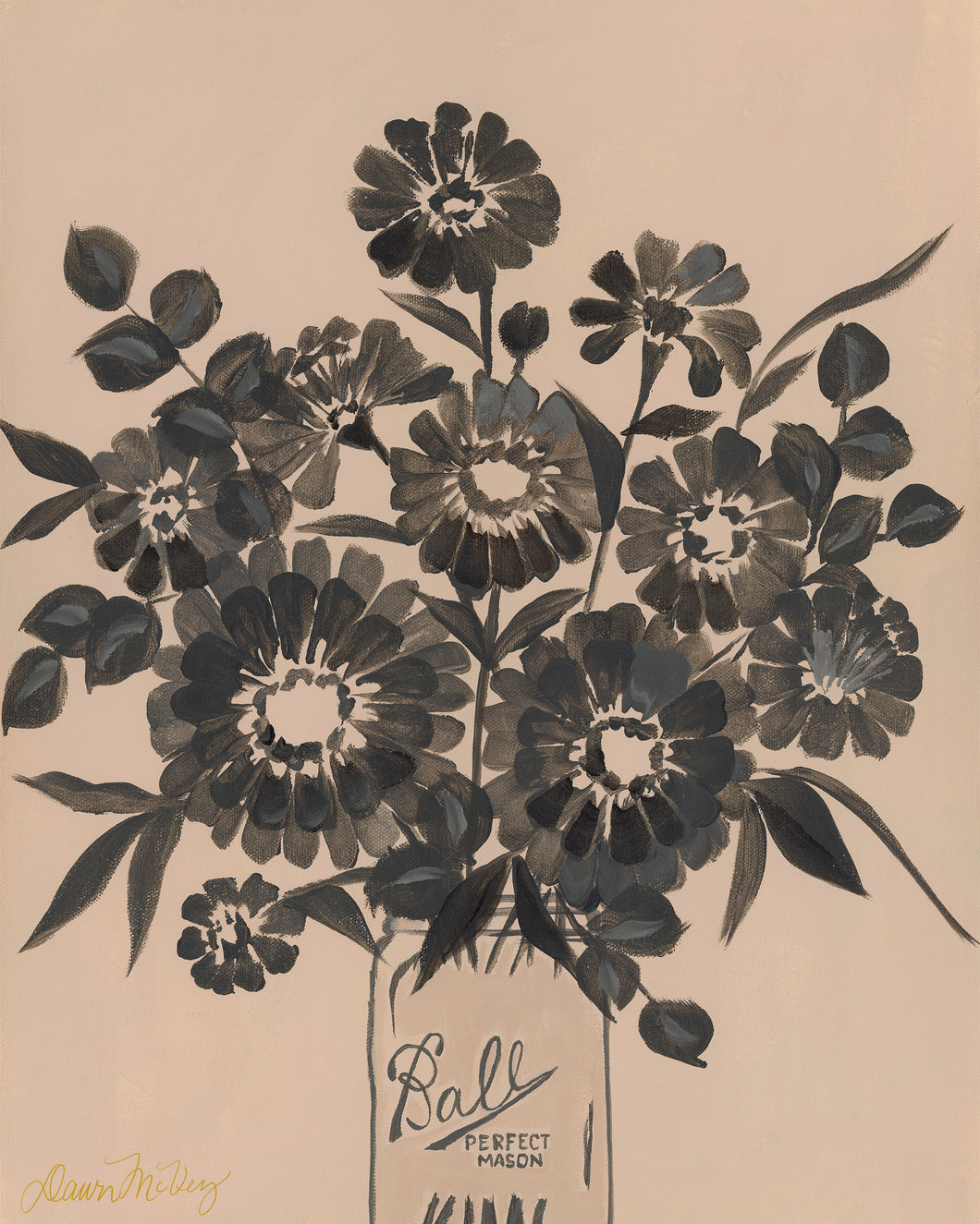 Zinnia Silhouettes: Linen Print