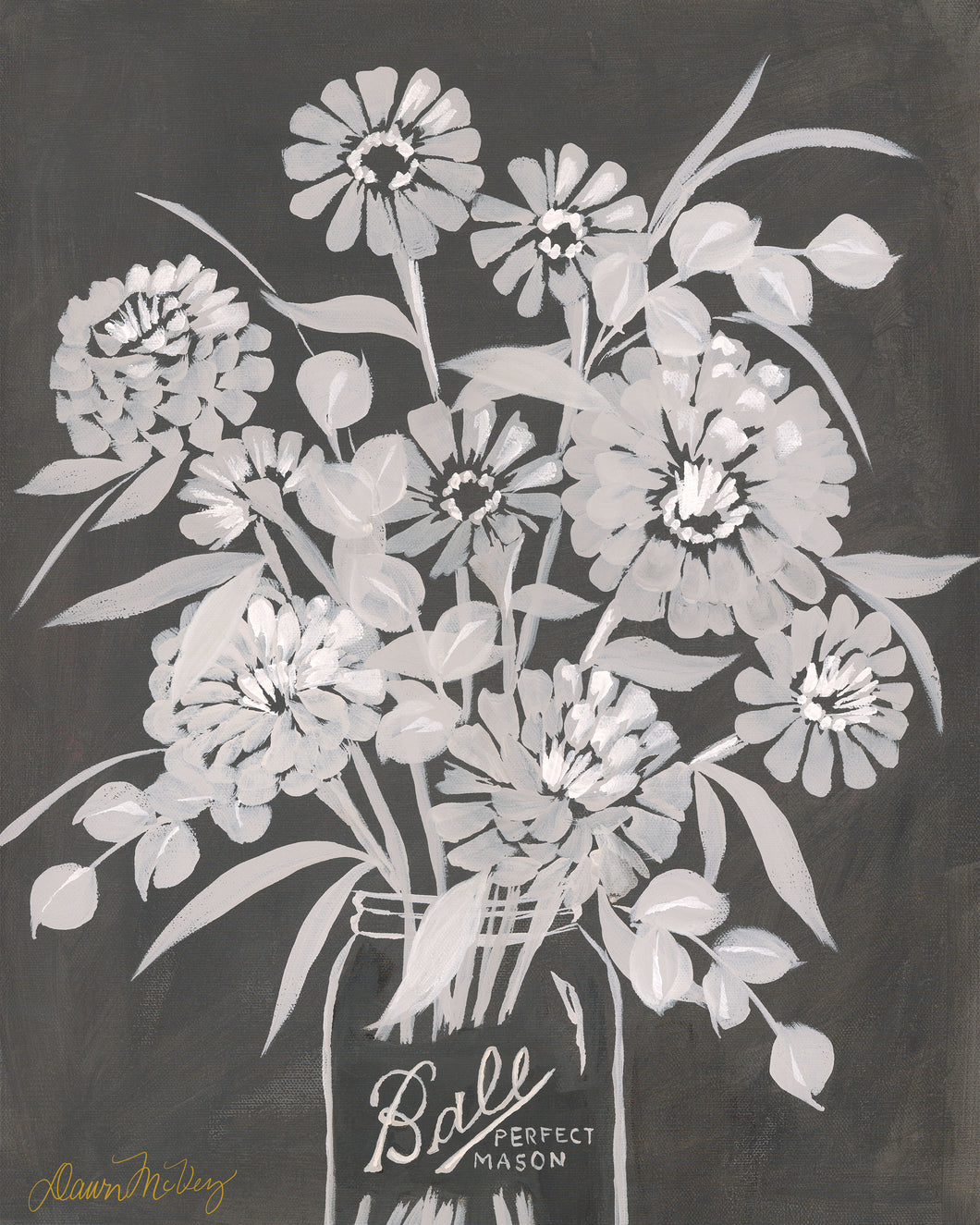 Zinnia Silhouettes: Vintage Chalkboard Gray Print