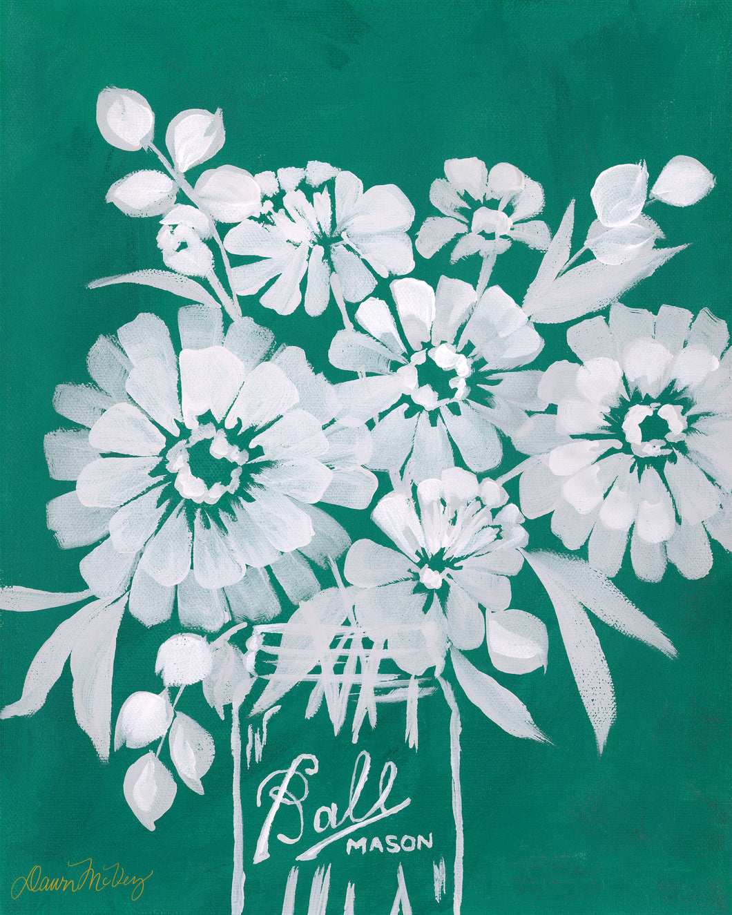 Zinnia Silhouettes: Vintage Chalkboard Green Print