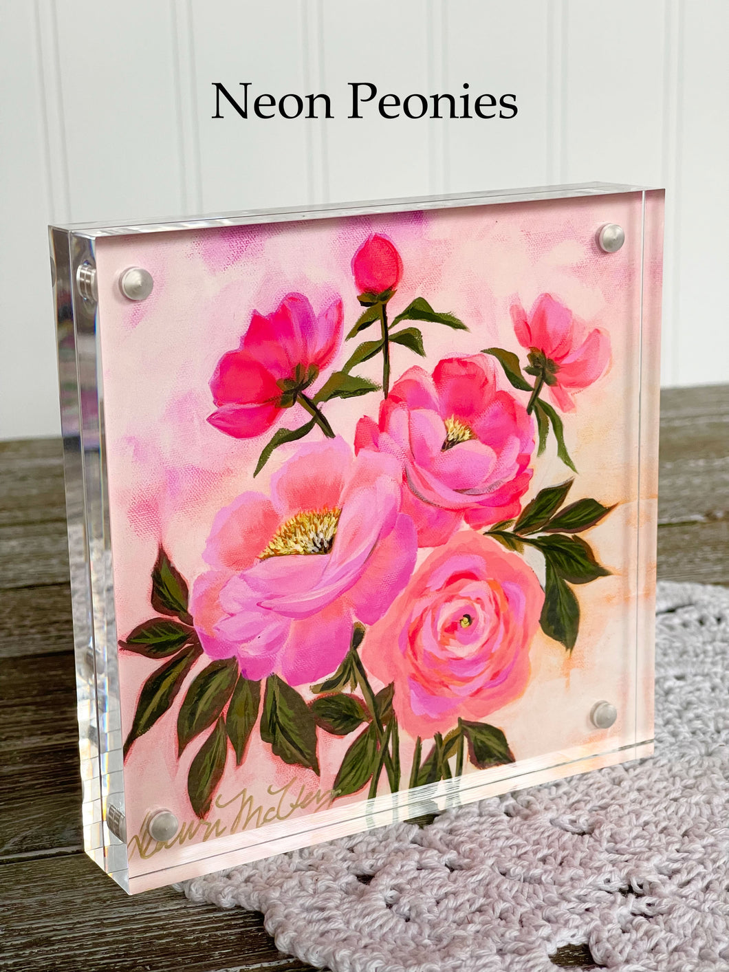 Acrylic Framed Mini Print - Neon Peonies