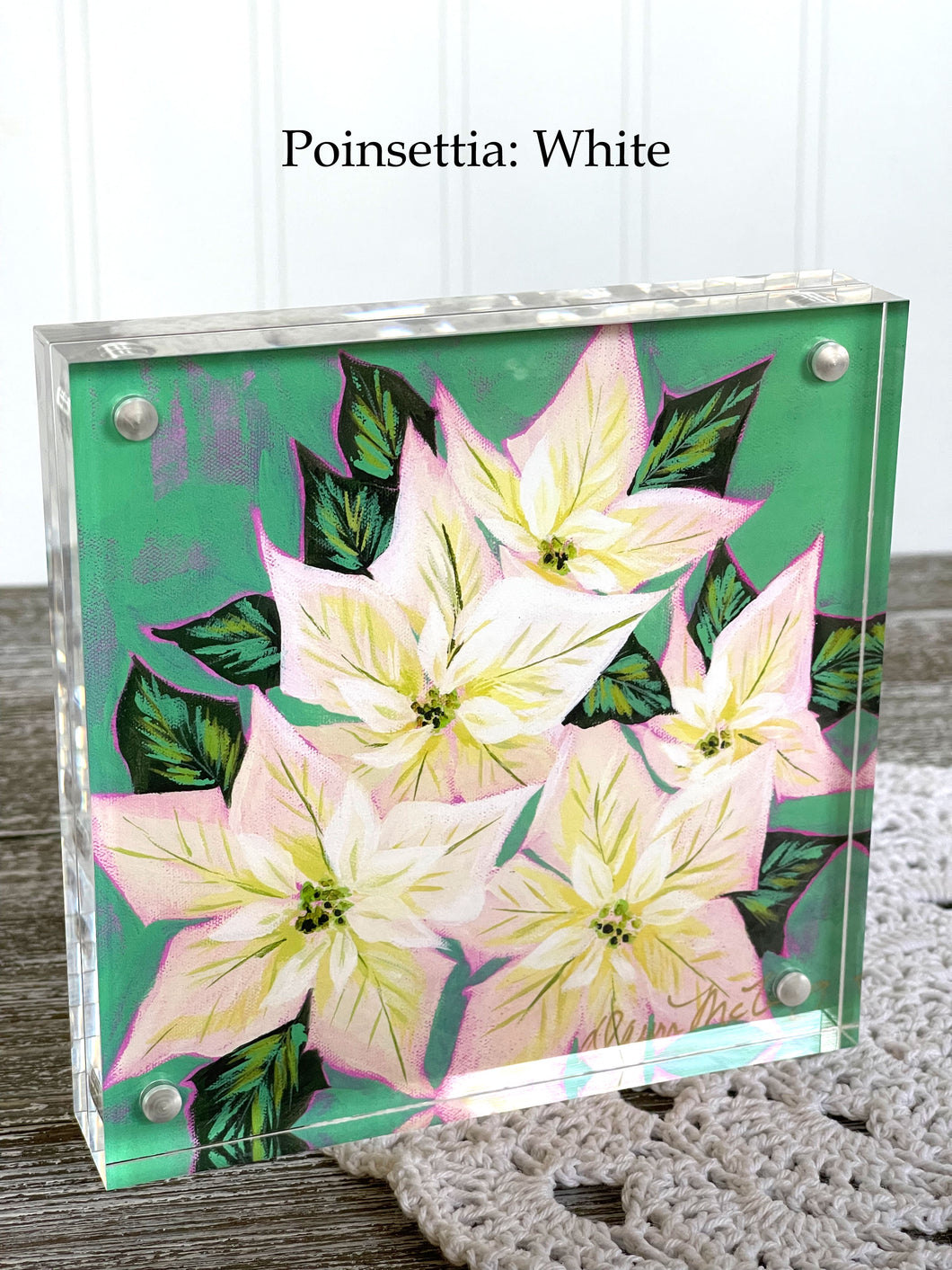Acrylic Framed Mini Print - Poinsettia: White